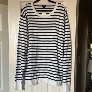 J. Crew Navy and White Striped Cotton Sweater